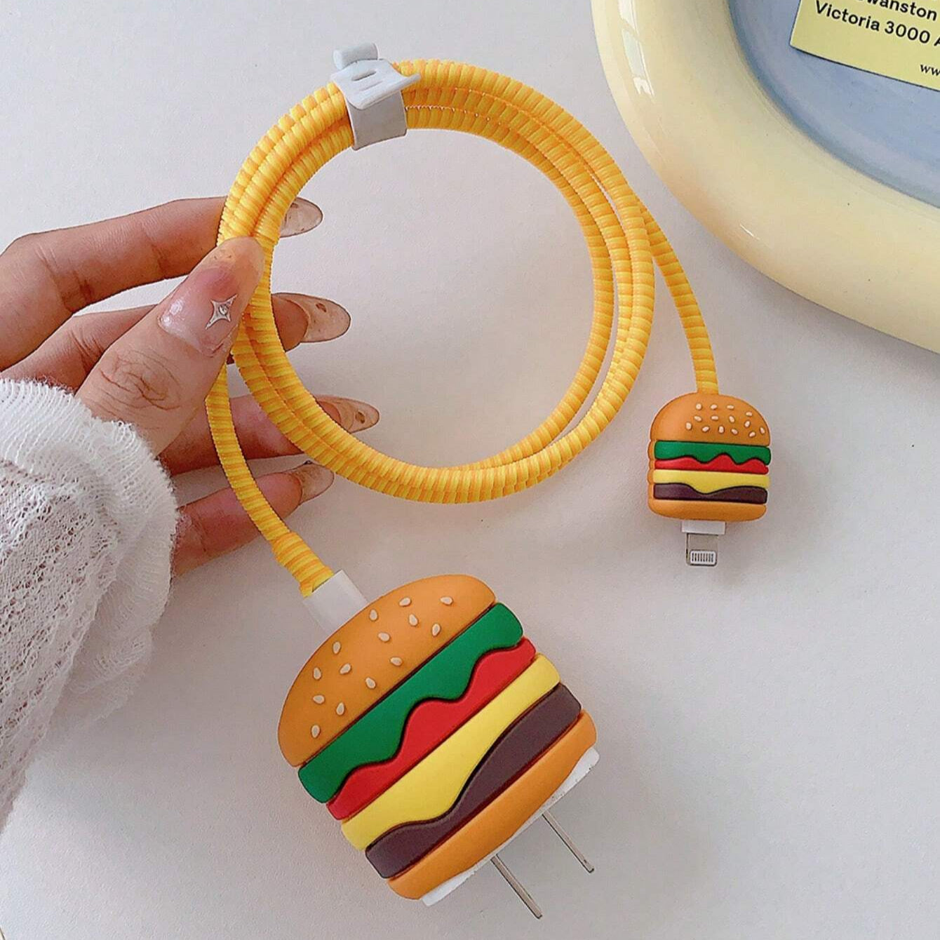 Iphone Charger Case Cover - Burger -4 Piece Set (With Wire Protector)