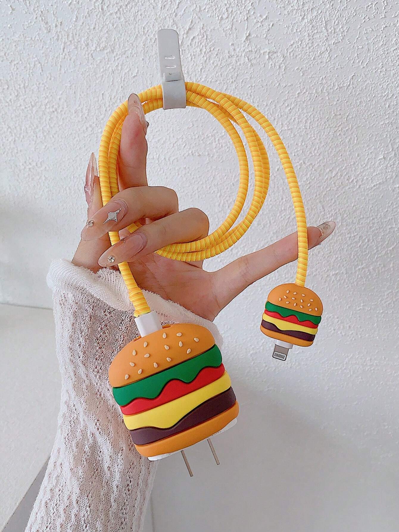 Iphone Charger Case Cover - Burger -4 Piece Set (With Wire Protector)