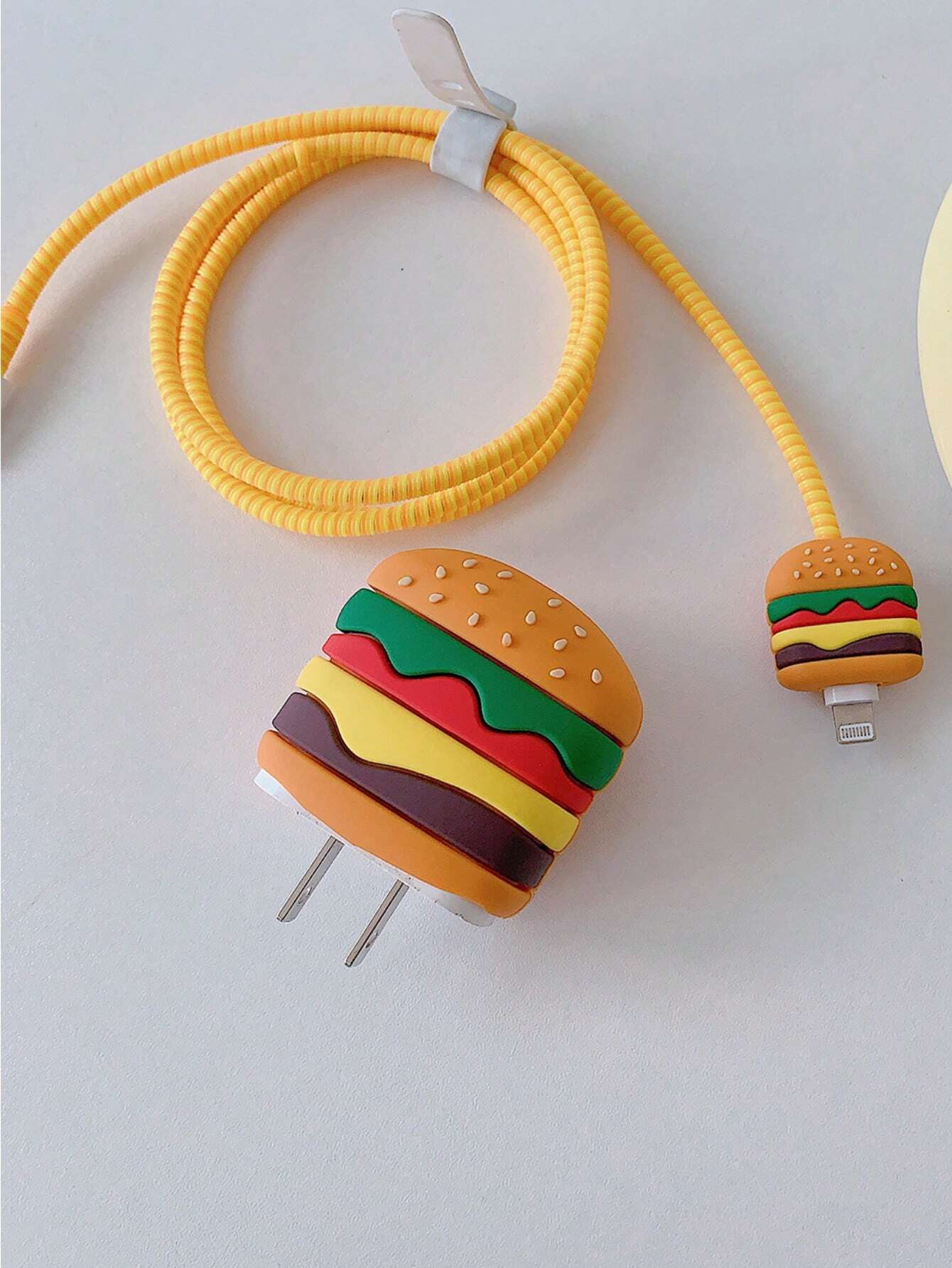 Iphone Charger Case Cover - Burger -4 Piece Set (With Wire Protector)