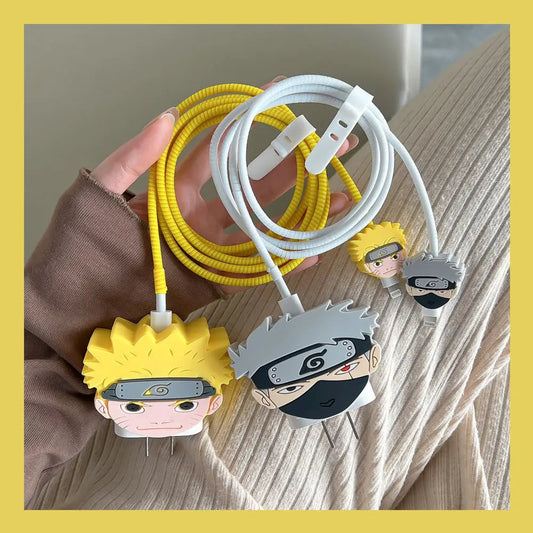 Iphone Charger Case Cover - Naruto & Kakashi - 4 Piece Set (With Wire Protector)