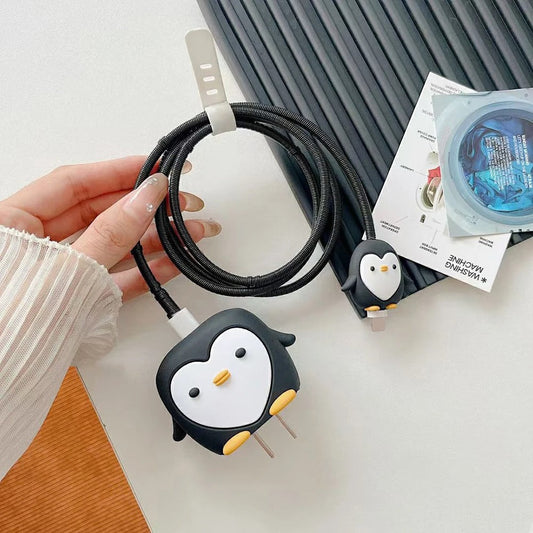 Iphone Charger Case Cover - Penguin - 4 Piece Set (With Wire Protector)