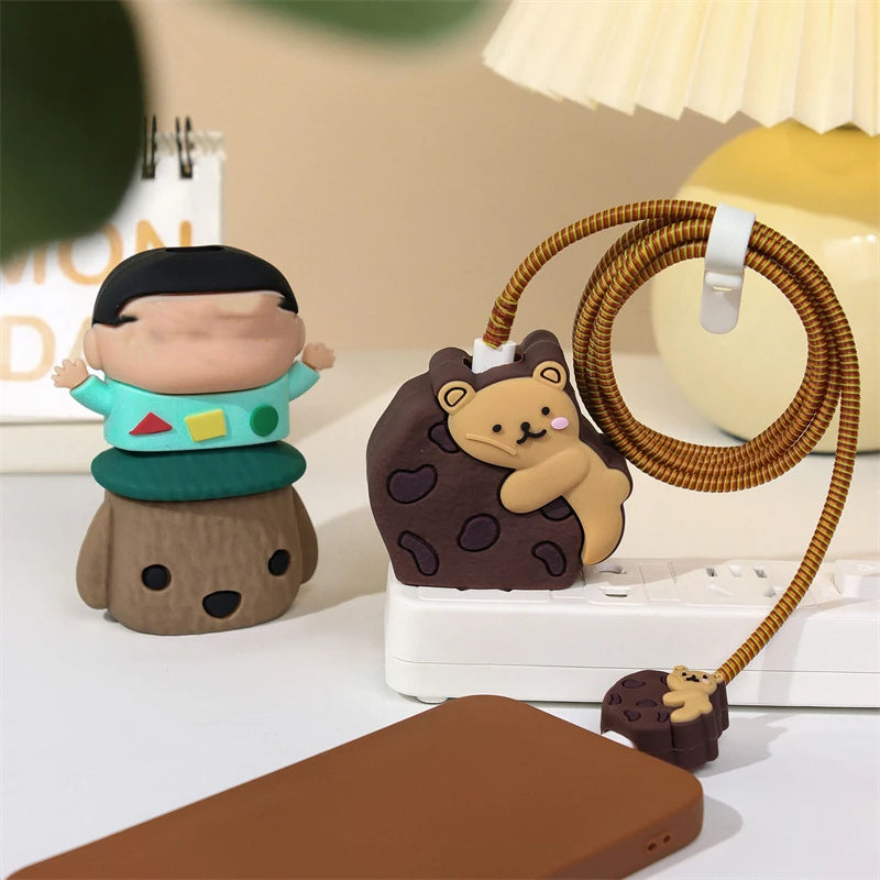 Iphone Charger Case Cover - Cookie Bear - 4 Piece Set (With Wire Protector)
