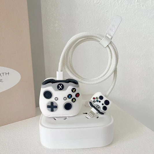 Iphone Charger Case Cover -Xbox -White- 4 Piece Set (With Wire Protector)