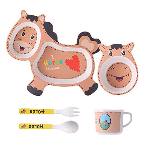5 Piece Mealtime Bamboo Dinnerware for Kids-Horse Version 1