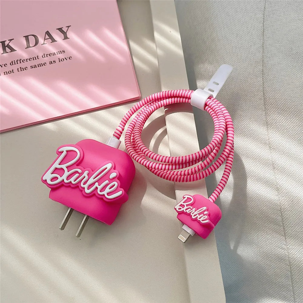 Iphone Charger Case Cover - Barbie - 4 Piece Set (With Wire Protector)