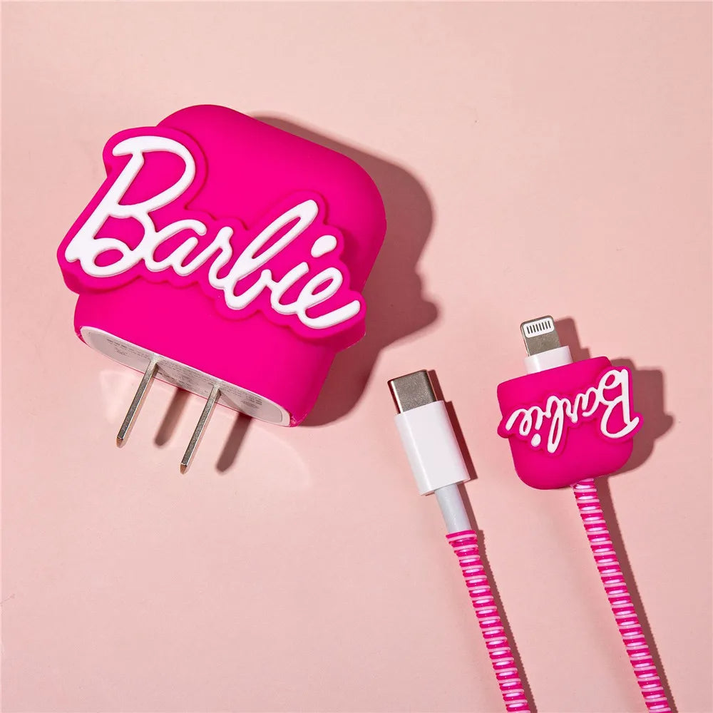 Iphone Charger Case Cover - Barbie - 4 Piece Set (With Wire Protector)