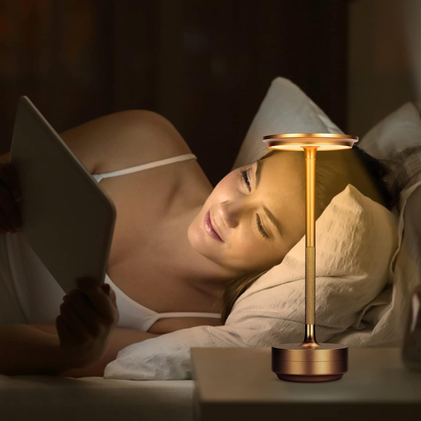TABLE LAMP GOLDEN METALLIC FLAT TOUCH TOP