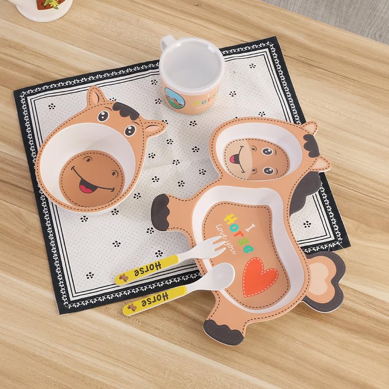5 Piece Mealtime Bamboo Dinnerware for Kids-Horse Version 1