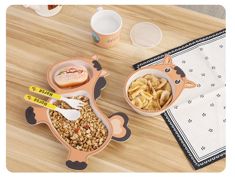5 Piece Mealtime Bamboo Dinnerware for Kids-Horse Version 1