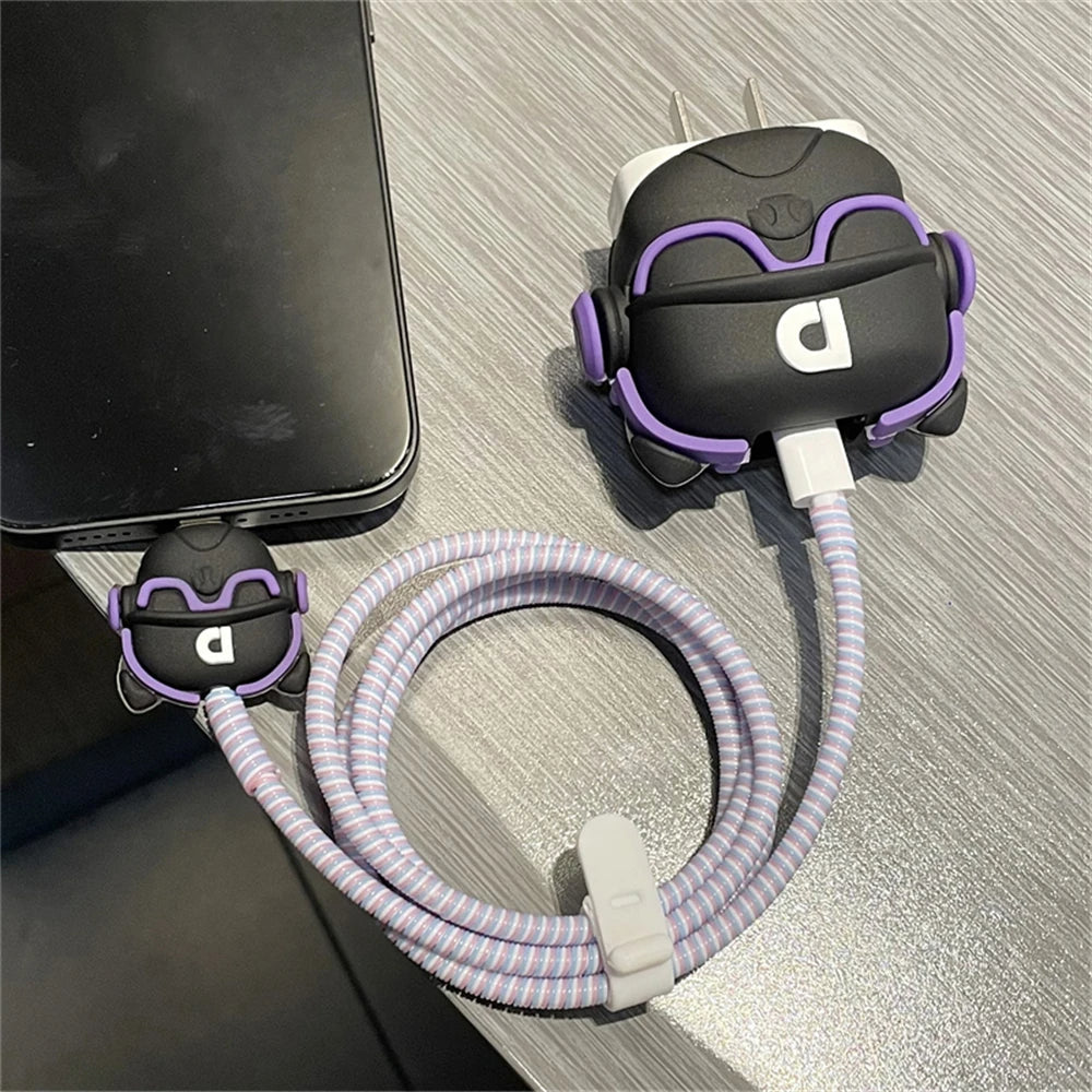 Iphone Charger Case Cover - Trendy Dog- 4 Piece Set (With Wire Protector)