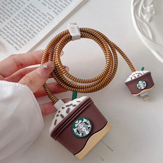 Iphone Charger Case Cover - Starbucks Cappuccino Lover- 4 Piece Set (With Wire Protector)