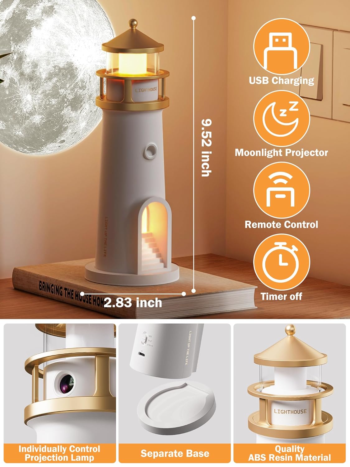 Lighthouse Moon Projector Night Lamp
