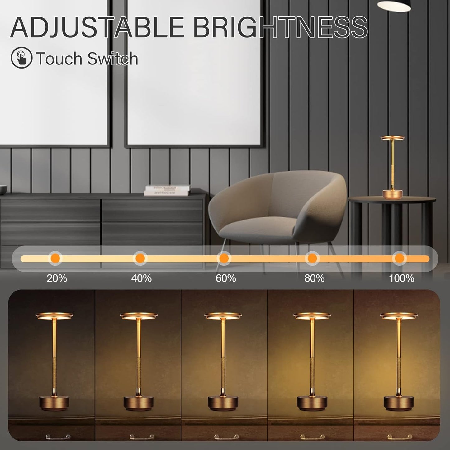 TABLE LAMP GOLDEN METALLIC FLAT TOUCH TOP