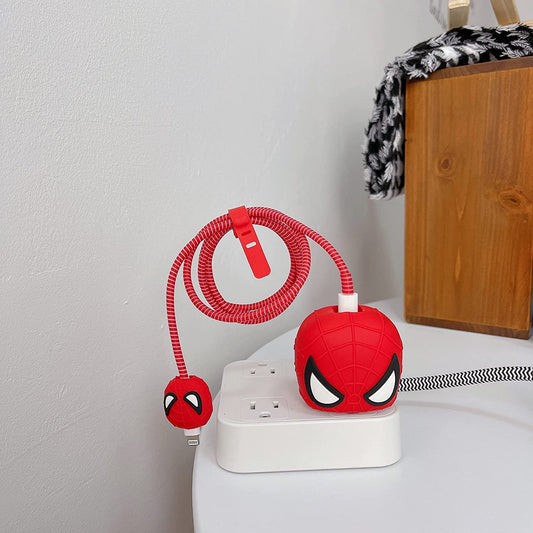 Iphone Charger Case Cover - Spiderman - 4 Piece Set (With Wire Protector)