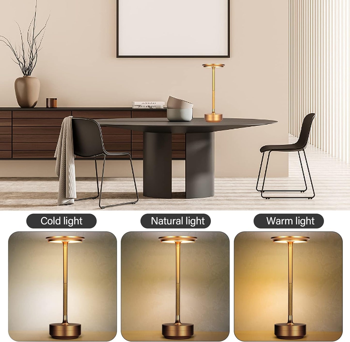 TABLE LAMP GOLDEN METALLIC FLAT TOUCH TOP