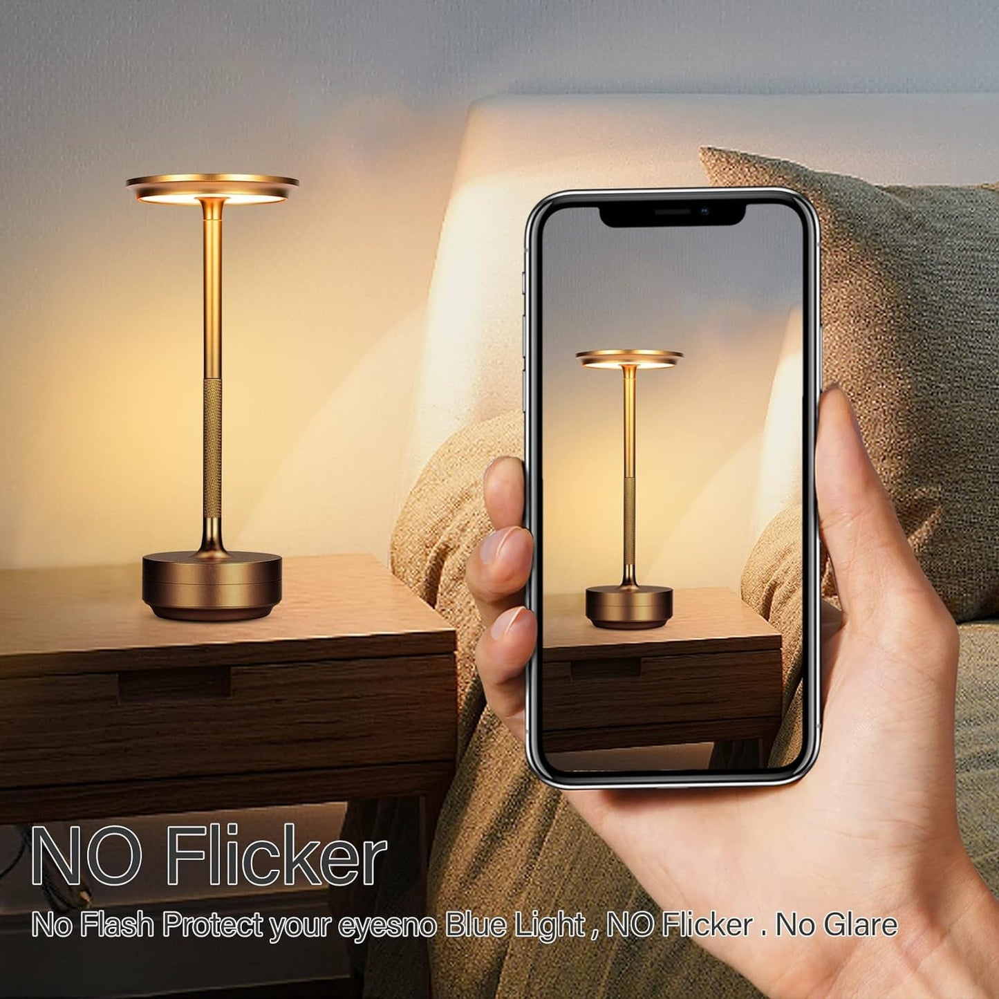 TABLE LAMP GOLDEN METALLIC FLAT TOUCH TOP