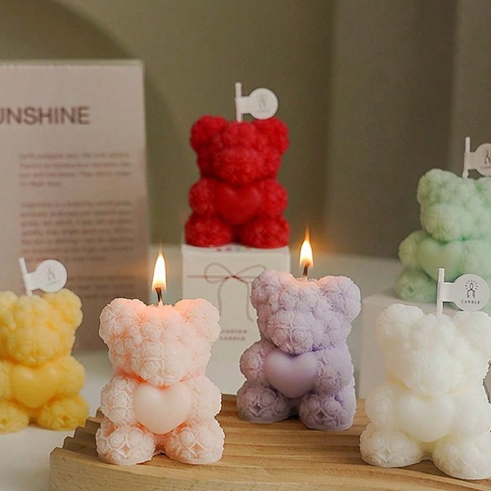 Teddy with Heart Candle Set